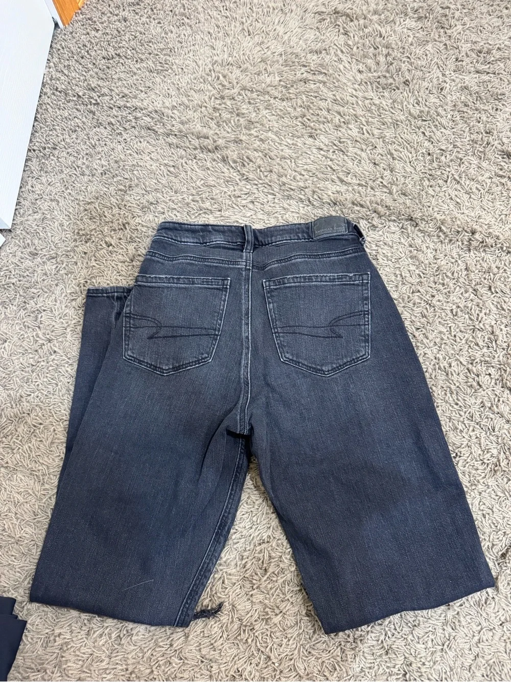 American Eagle Outfitters Black Straight-Leg Distressed Jeans